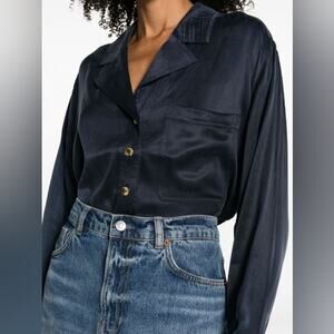 GANNI Satin Long Sleeve Blouse XXS/XS
